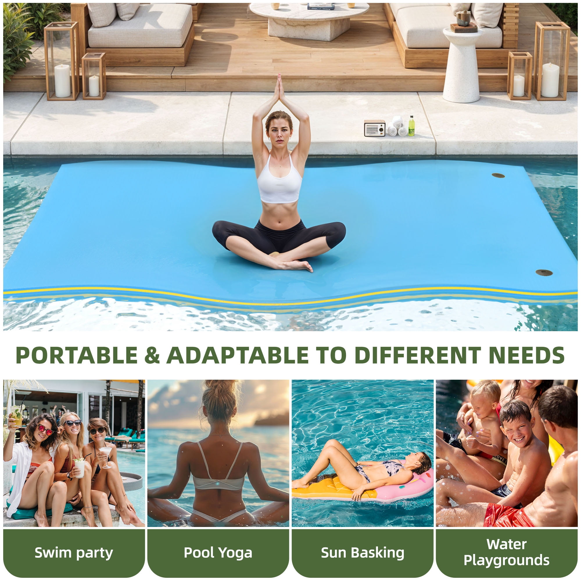 Uforic Blue Floating Water Mat, 275×180×3.5cm, XPE Foam, 2 Fixed Buckles, Easy Installation, Durable & Buoyant