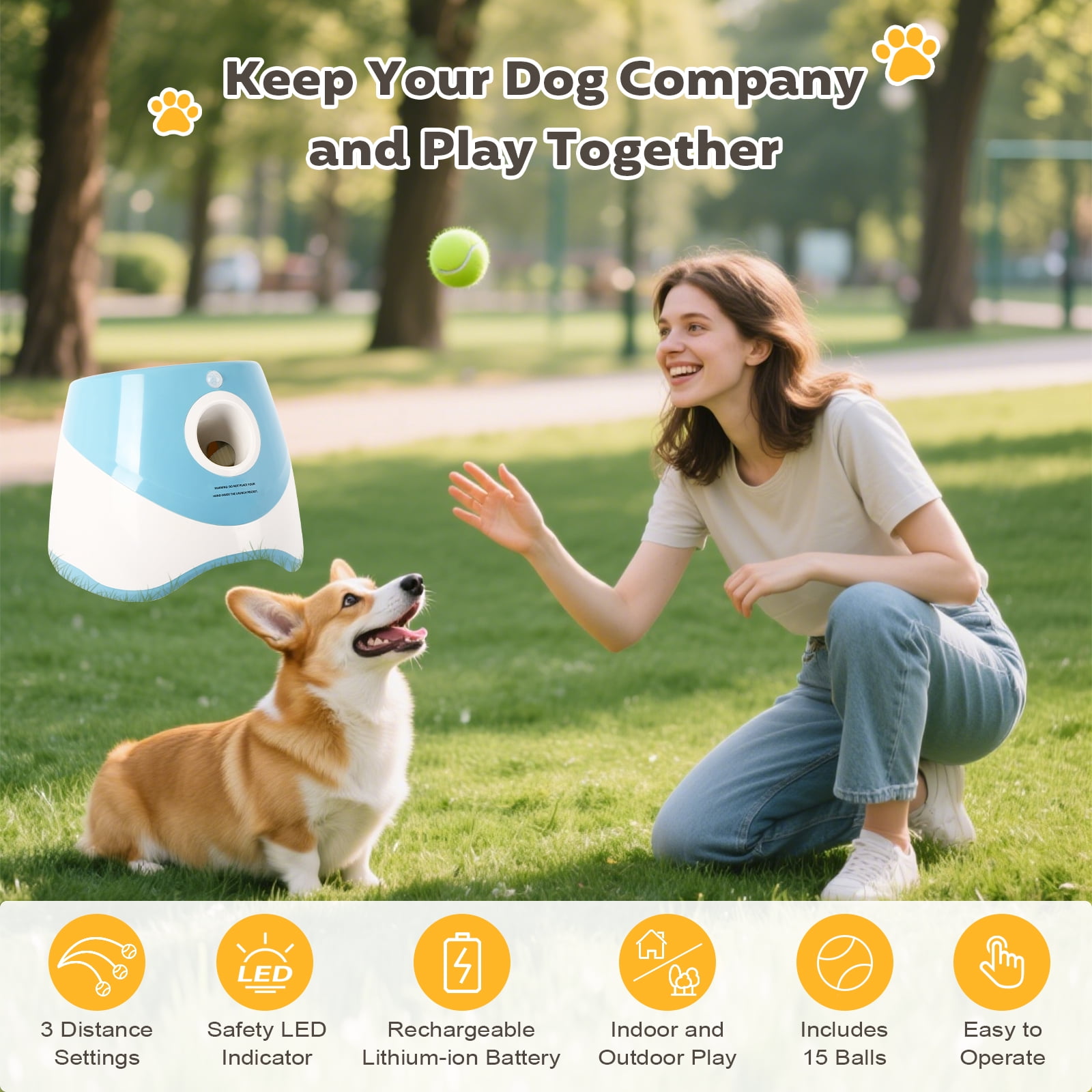 GYZJ Automatic Ball Launcher for Dogs,Interactive Dog Ball Thrower with 15x 2" Mini Tennis Balls for Small Dogs,Blue