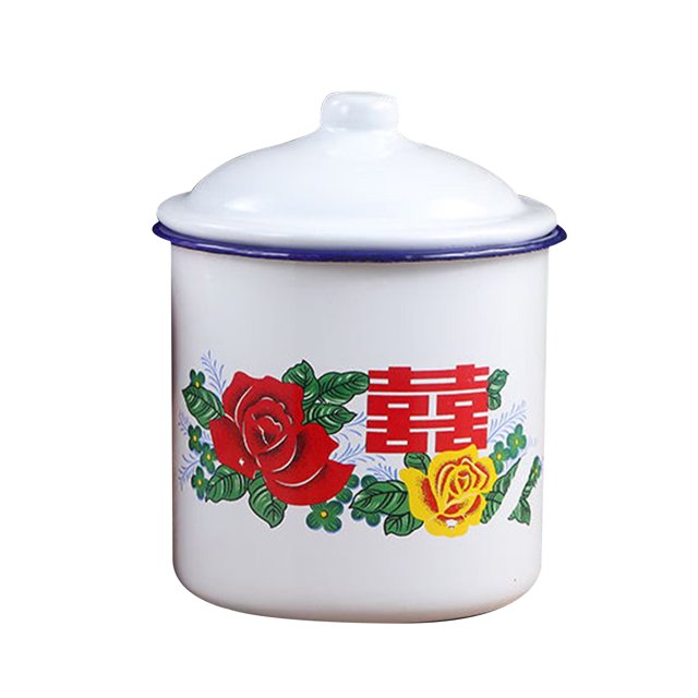VALINK Nostalgic Chinese Enamel Cup with Lid Creative Instant Noodle Bowl Large Capacity Literary Tea Mug