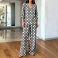 thumbnail image 6 of Women's Summer Polka Dot Printed 2 Piece Loungewear V Neck Long Sleeve Top & Loose Wide Leg Long Pants with Pockets Soft Casual Matching Pajama Set Gray, 6 of 6