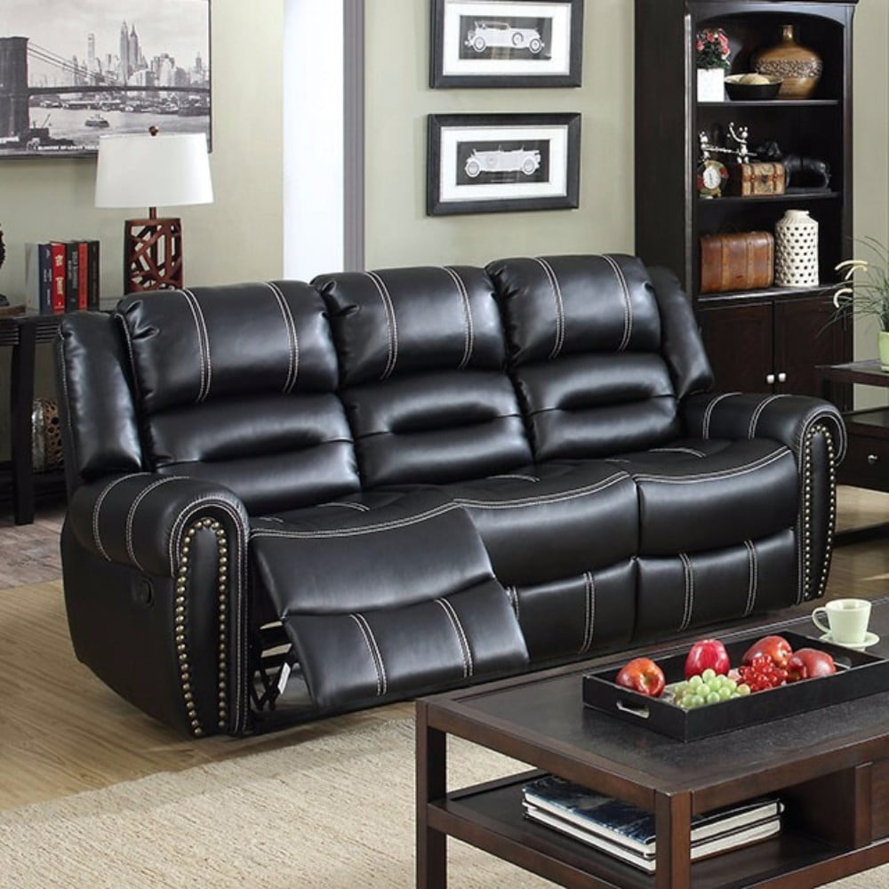 Breathable Leatherette Recliner Sofa, Black