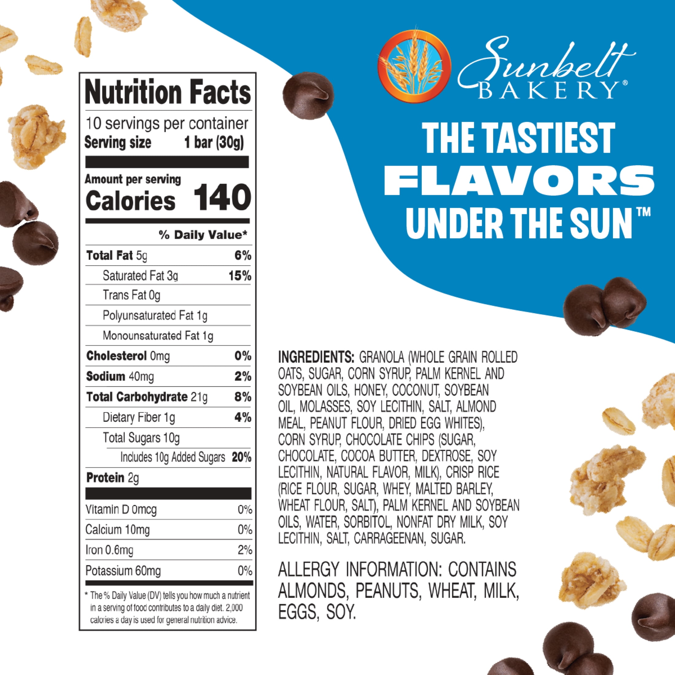 Sunbelt Bakery Chocolate Chip Chewy Granola Bars, 60 Bars (6 Boxes), 63.36 oz
