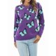 thumbnail image 1 of Suéteres de Punto con Estampado de Mariposas para Mujer, Informales, de Larga y Cuello Redondo Púrpura M, 1 of 10