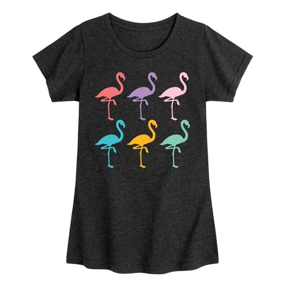 Instant Message - Rainbow Flamingos Fitted Short Sleeve Graphic T-Shirt