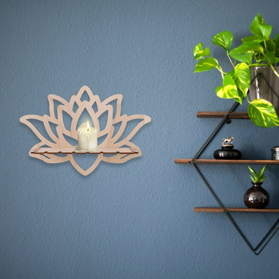 KAKOWELY Crystal Display Wall Shelves For Bedroom Beige Wood 1Set