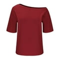 thumbnail image 5 of Oversized T Shirts for Womens Oblique Off-Shoulder Short Sleeve Summer Tops Solid Dressy Casual Loose Tee Shirt Teen Girls Basic Going Out Tunic T-Shirts Fashion Y2K Clothes Cute Blouses, 5 of 7