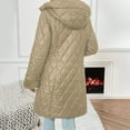 thumbnail image 2 of Hooded Jacket for Women Oversized Colorblock Quilted Padded Coat Warm Thick Zip-up Winter Mid-length Outerwear for Going Out, 2 of 4