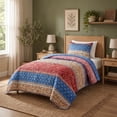 thumbnail image 2 of Regency Heights Boho Floral 2 Piece Quilt Set, Lightweight Reversible Patchwork Quilt Bedding Set with Pillowcases, Soft Breathable Bedspread for All Season, Red, Twin, 2 of 7