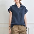 thumbnail image 2 of Tops de camisa sólida de manga corta con cuello vuelto a la moda para mujer Fridja  ghk7337, 2 of 9
