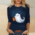 thumbnail image 2 of Uootdi Halloween Graphic Tees for Women 3/4 Sleeve Crew Neck Ghost Pumpkin Print Womens Casual Tops Oversized Fit Spooky Cemetery Theme Soft Stretchy Womens Pullover Tees Gift, 2 of 5