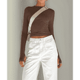 thumbnail image 4 of Camiseta Corta Ajustada para Mujer para Salir, Informal, de Color Liso, con Cuello Redondo y Larga Color Café M, 4 of 8