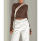 thumbnail image 4 of Camiseta Corta Ajustada para Mujer para Salir, Informal, de Color Liso, con Cuello Redondo y Larga Color Café M, 4 of 8