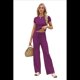 thumbnail image 1 of Conjunto Deportivo de Verano para Mujer, de Corta y Bloques de Color, con Pantalones Ajustados, A Juego, para Estar en Casa, 2025 Rojo Púrpura S, 1 of 8