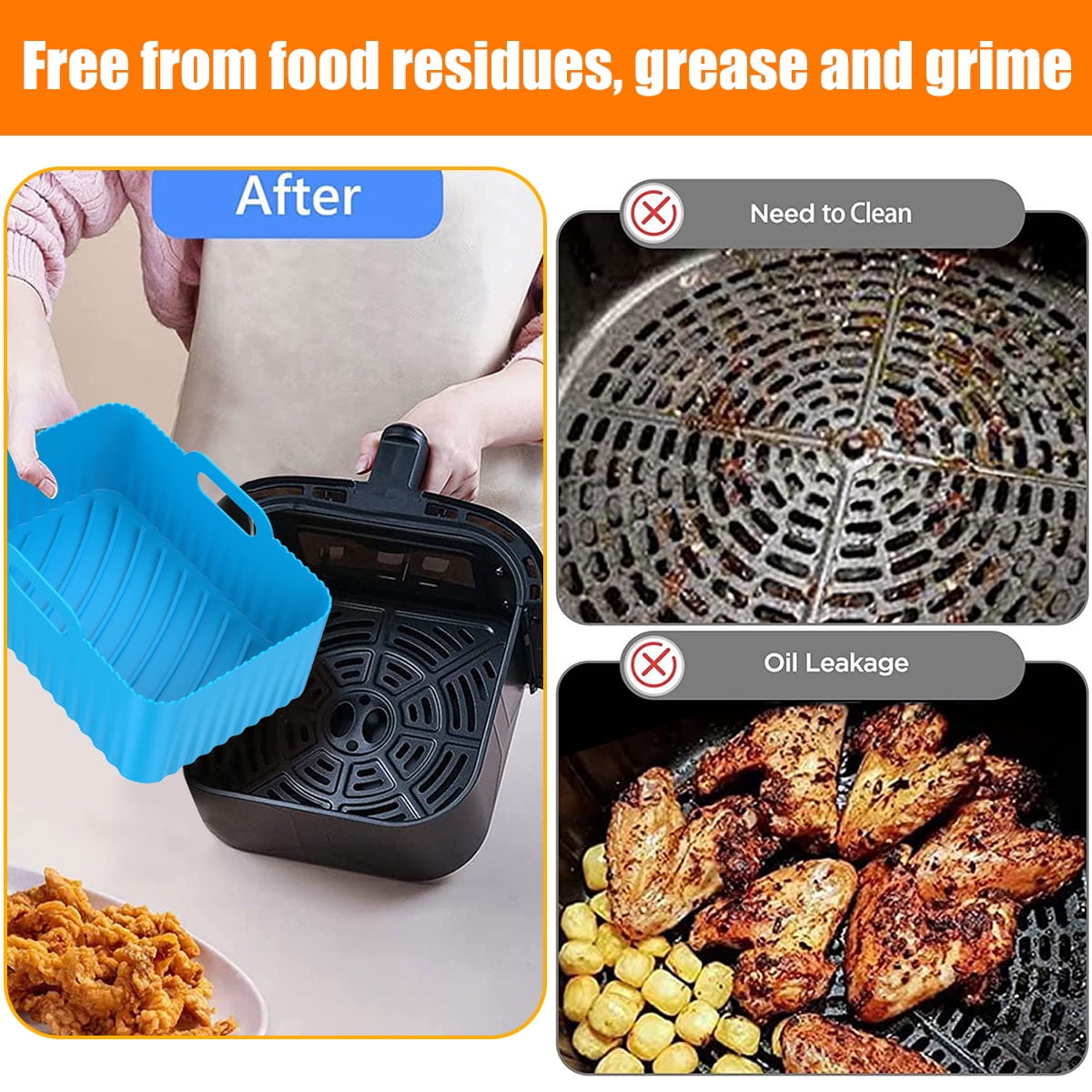 10QT Air Fryer Silicone Liners - 2Pcs Rectangular Airfryer Silicone Pot  Baking Tray for Ninja Dual DZ401/DZ550 Reusable Replacement Basket Insert  with