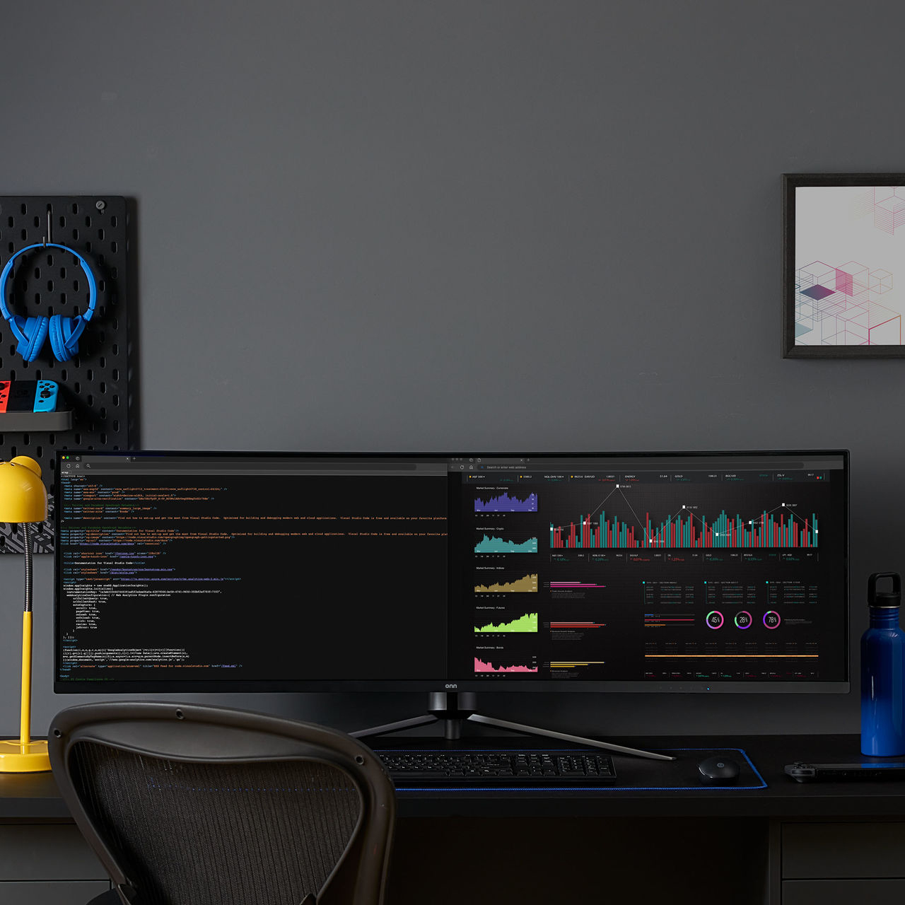 onn Monitor curvo dual FHD de 49" 3840 x 1080p para juegos, negro, 100133225 7
