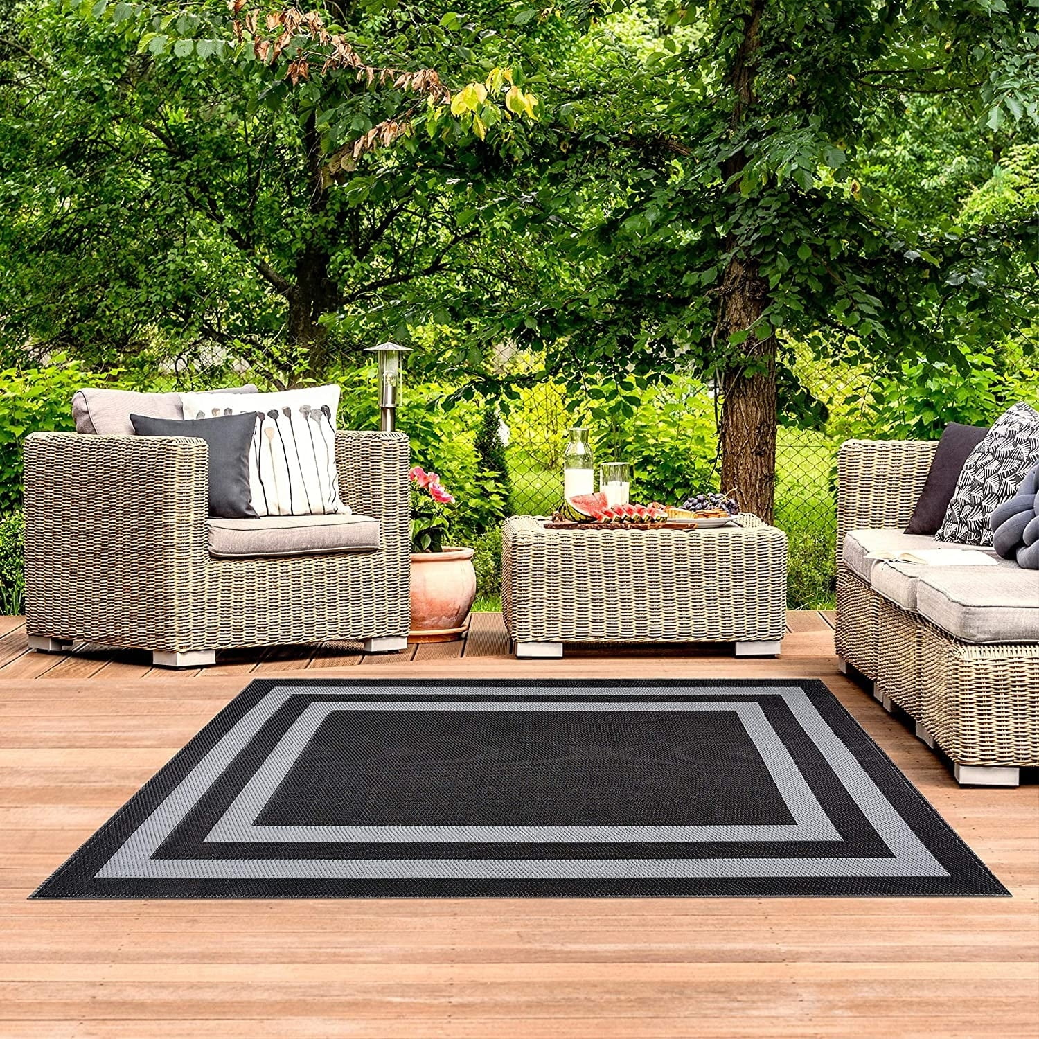 Playa Rug Paris Lightweight Reversible Recycled Plastic Outdoor Floor Mat/Rug Black&Gray 8'x10' 8' x 10'