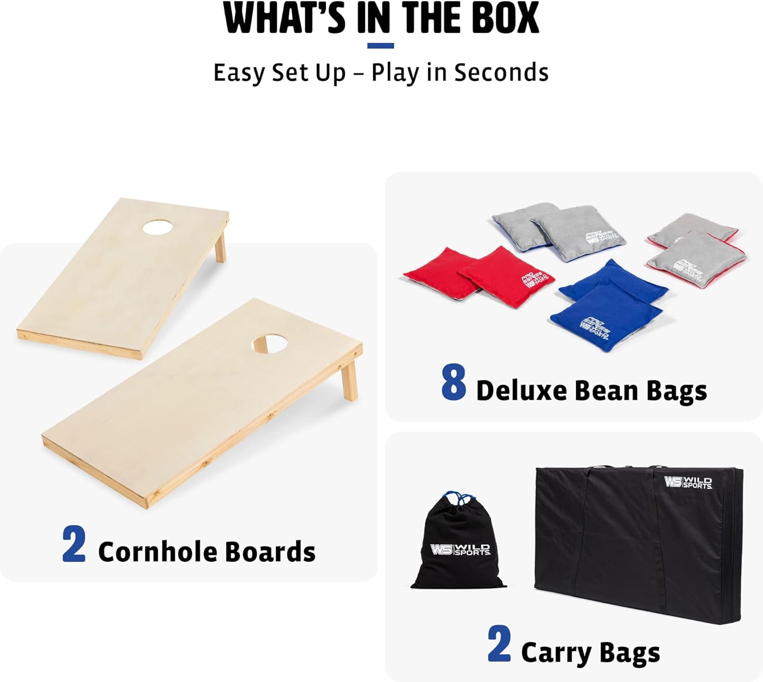 Wild Sports 2' x 4' Wood Cornhole Outdoor Game Set , Natural Wood with Carry Bags