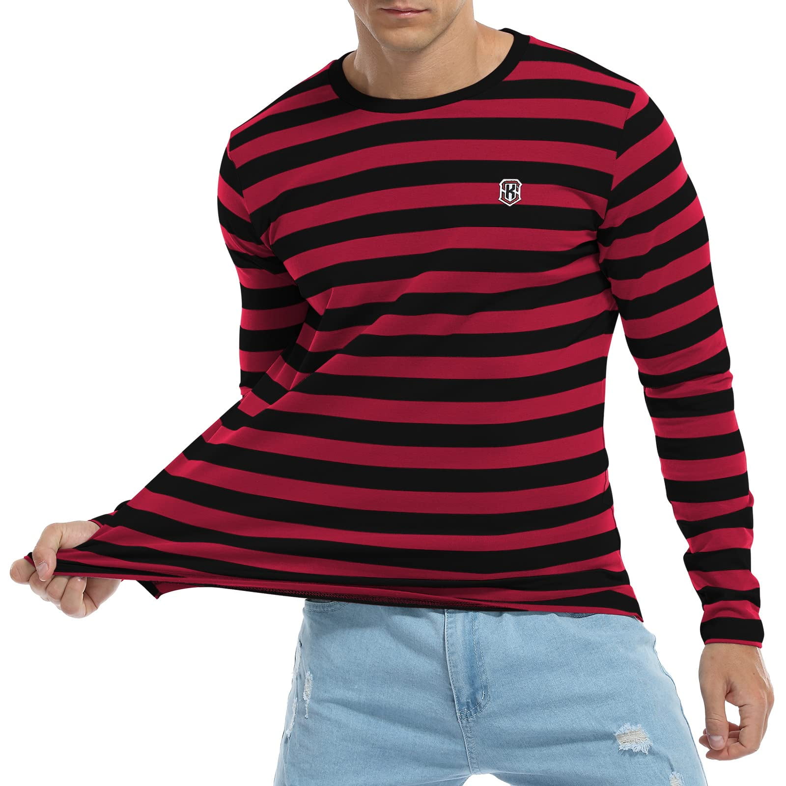 etc hardware svamp MLANM Men's Casual Cotton Striped Crewneck Long-Sleeve T-Shirt Basic  Pullover Tee Shirt, M Black Red - Walmart.com