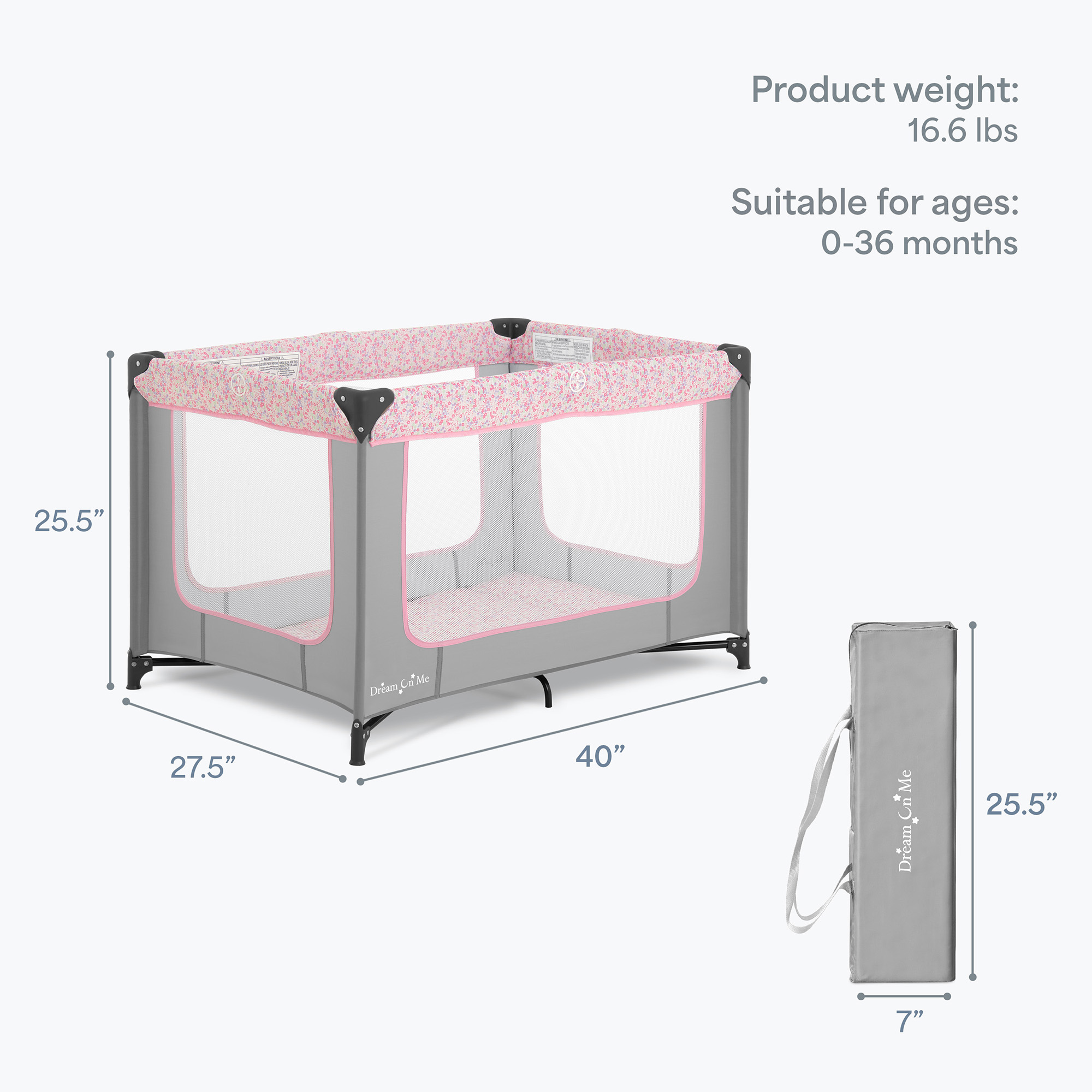 Dream On Me Zodiak Portable Play Yard, Grey/Pink photo 3