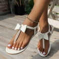 thumbnail image 2 of Dakaela Flat Sandals for Women Bow T Strap Flip Flops Rhinestone Open Toe Walking Slip on Shoes White 7.5, 2 of 8