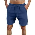 thumbnail image 3 of Ofertas del Prime DDAPJ pyju Mens Cotton Linen Shorts Drawstring Elastic Waist Summer Beach Shorts Baggy Comfy Lounge Shorts with Pockets Navy S, 3 of 9