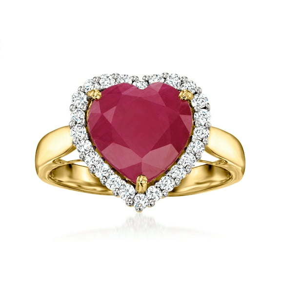 Ross-Simons 4.20 Carat Ruby Heart Ring With .34 ct. t.w. Diamonds in 14kt Yellow Gold, Women's, Adult
