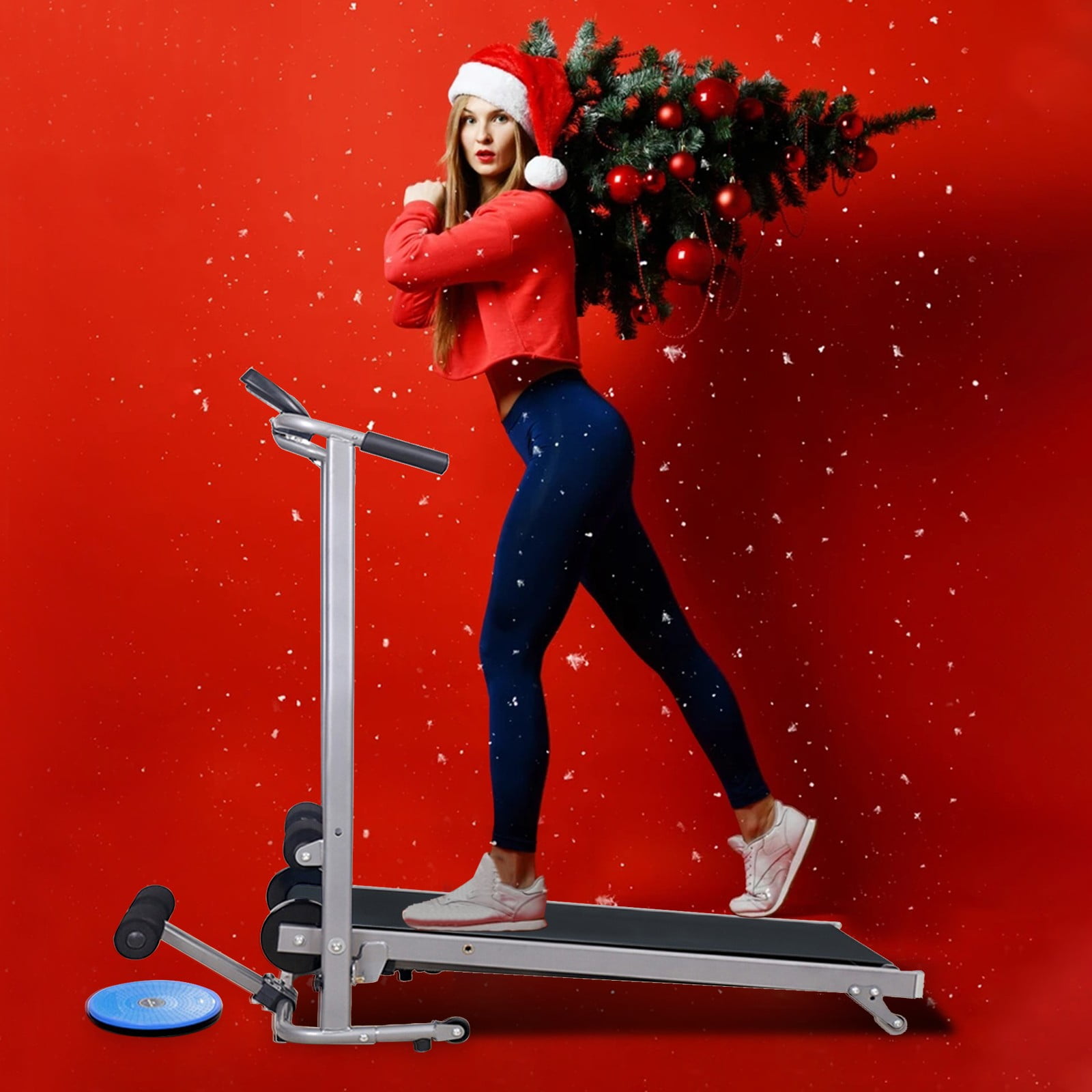 Folding shock-absorbing running twisting supine massage four-in-one treadmill 