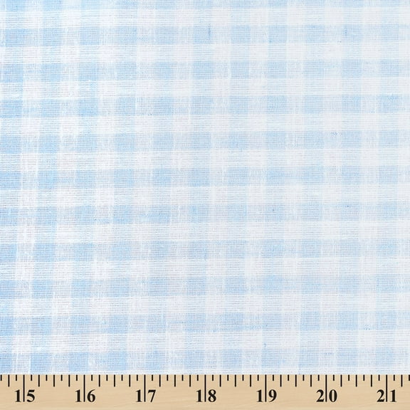 Gingham Check Linen-Look Polyester Cotton 58" Fabric By The Yard - Light Blue / White