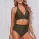 thumbnail image 4 of Traje de baño de bikini sólido Traje de baño de playa de verano Vientre dividido que cubre el cuello plisado con cordones traje de baño, 4 of 7