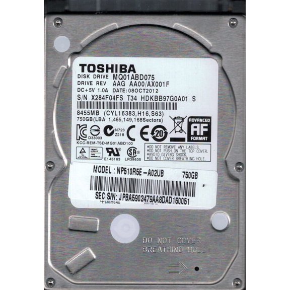 MQ01ABD075 AAG AA00/AX001F China Toshiba 750GB