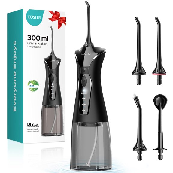 Irrigador bucal eléctrico inalámbrico portátil inteligente recargable COSLUS WFP15 con hilo dental (negro)