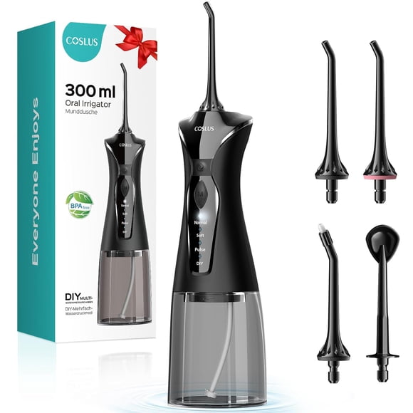 Irrigador bucal eléctrico inalámbrico portátil inteligente recargable COSLUS WFP15 con hilo dental (negro)