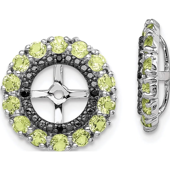 Sterling Silver Rhodium Peridot & Black Sapphire Earring Jacket (13 X 13) Made In China qj130aug