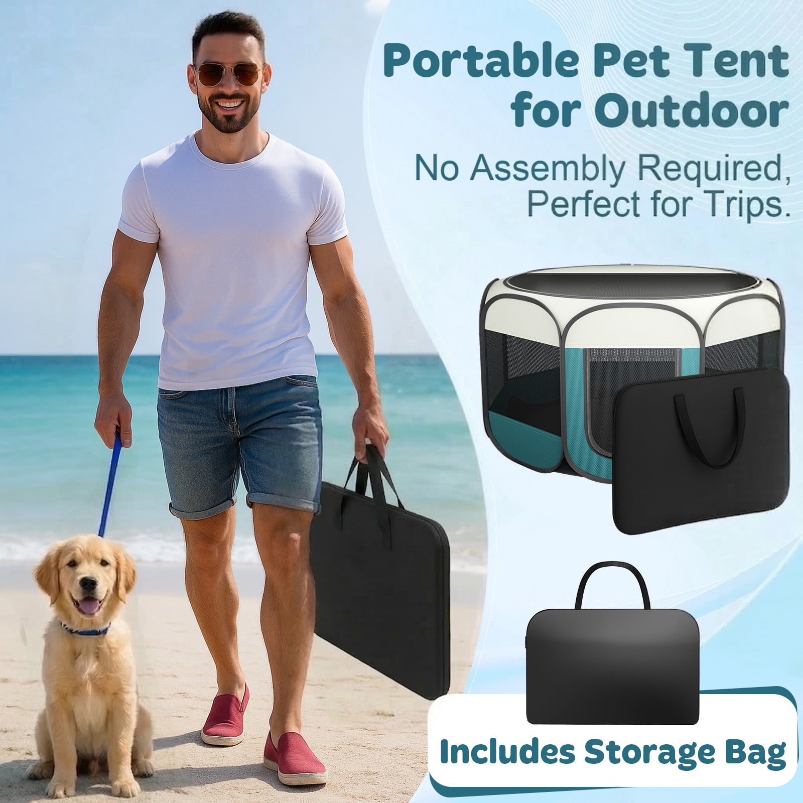Hutact 45" Pet Pop-up Playpen for Large Dogs, Portable Pet Pen Tent Foldable Chicken Crate Playpen for Indoor Playing Outdoor Travel with Bowl, Large