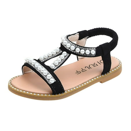 

Shoes Pearl Sandals Single Toddler Baby Girls Kids Roman Princess Baby Shoes Black 23