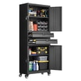 thumbnail image 1 of KFFKFF Armoire de Rangement en Métal avec Roues, Capacité de Charge d'Étagère de 180 Lb, Armoire de Rangement d'Outils de Garage Roulante de 75 Pouces de Hauteur avec 4 Portes Verrouillables et Tablettes Ajustables, 2 Tiroirs, 1 of 9
