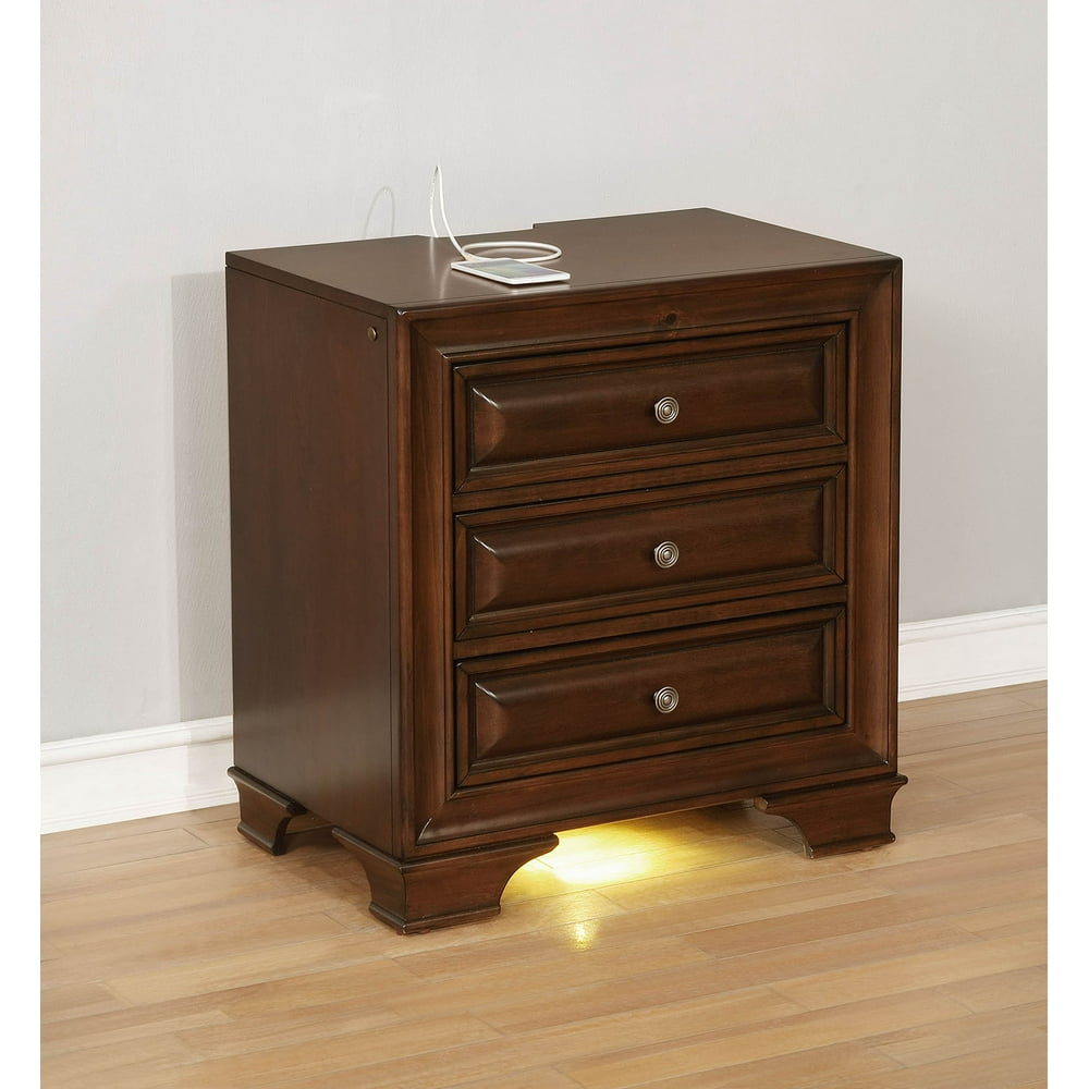 Benzara Wooden Night Stand With 3 Drawers In Cherry Brown