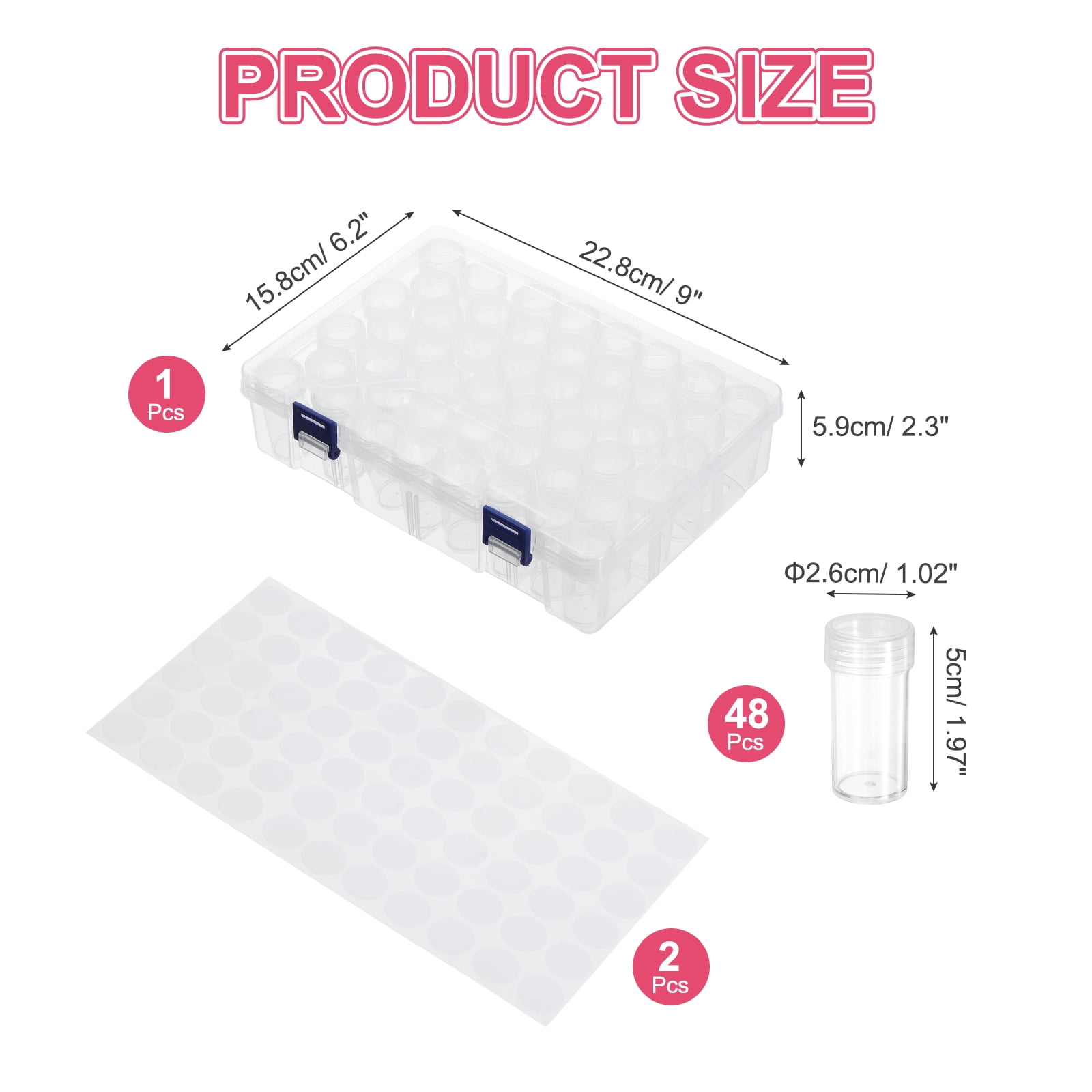 Uxcell 48 Slots Diamond Art Storage Containers, Clear Plastic Diamond Art Painting Beads Organizer Case Accessories with Labels for Jewelry Nail Crafts Rhinestones, 9x6.2x2.3inch