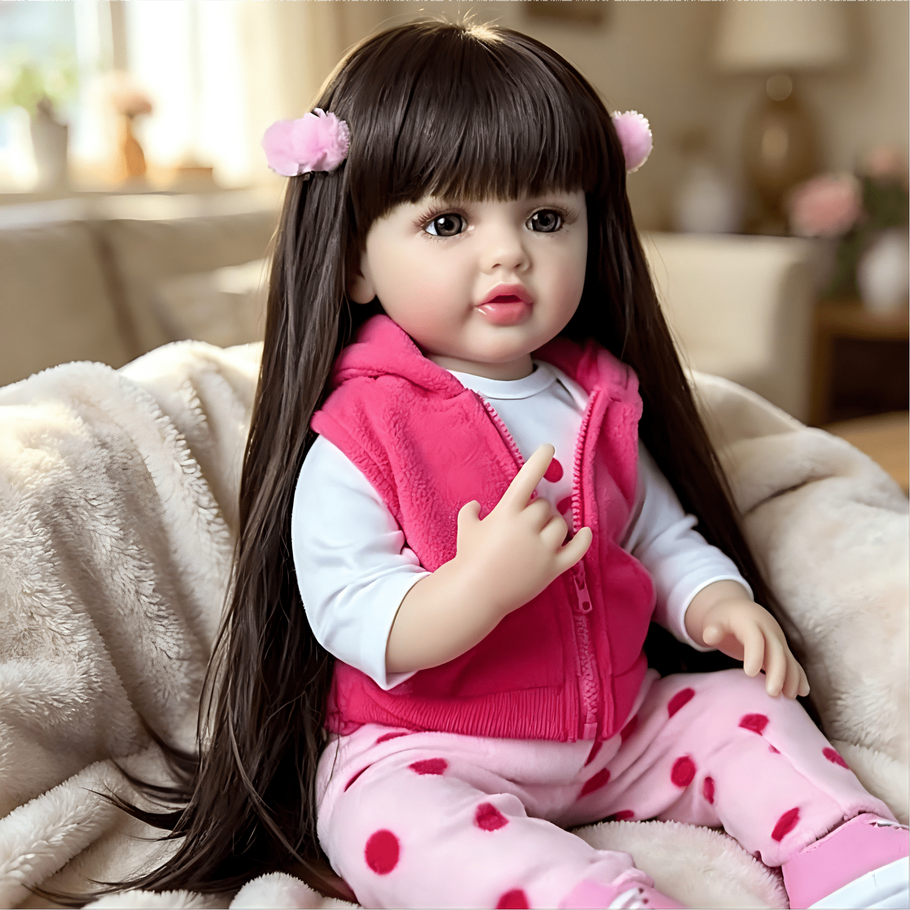 iCradle Adorable Lifelike Baby Dolls Toddler Girl 22 Inch 55cm Full Vinyl Body Real Life Reborn Baby Doll with Wig sheath Realistic Newborn Baby Dolls Toy Gift for Collection & Kids Age 3+