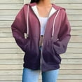 thumbnail image 2 of ZQGJB Women's Full Zip Up Hoodie Tops Fall Jacket Casual Tie Dye Gradient Print Long Sleeve Oversized Drawstring Hooded Sweatshirts with Pockets Purple M, 2 of 4