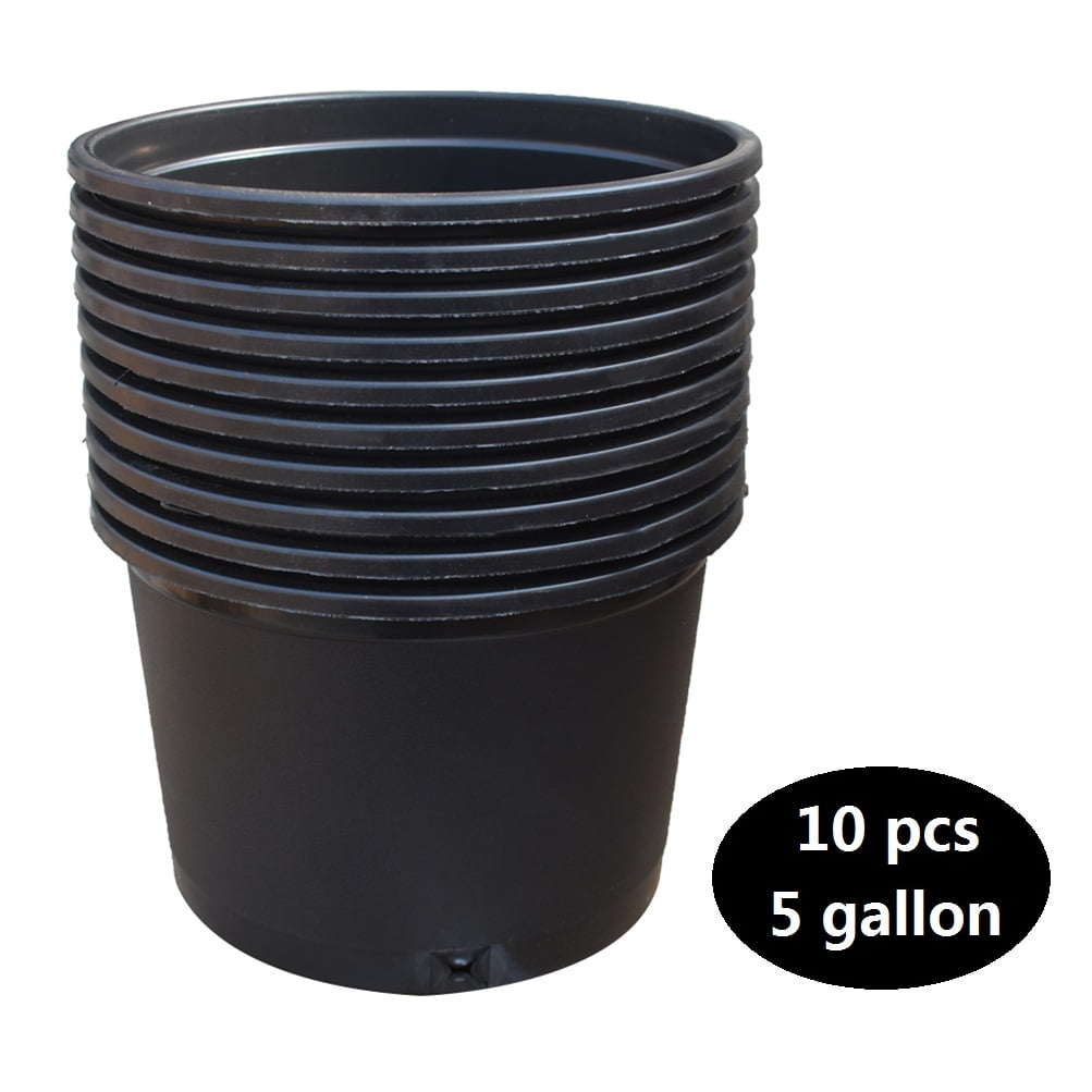 10Pcs Black 5 Gallon Circular Short Seedling Pots Plastic