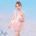 thumbnail image 5 of Swim Suits for Girls Cute Sun Mesh Solid Color Dress Bathing Suit, 5 of 6