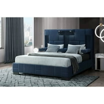 Global Furniture USA Contemporary Oscar Navy Blue Queen Bed No Wood Trim, Navy Blue
