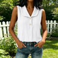 thumbnail image 4 of Ulitacool Women'S Summer Shirts O Neck Solid Color Sleeveless Tank Tops Button Blouse Handsome Clothing Xl White, 4 of 9