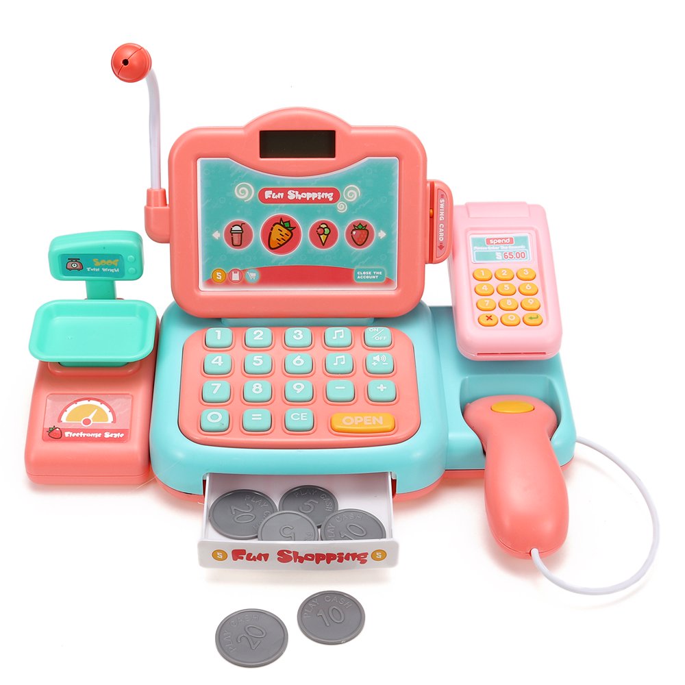 Toy Cash Register for Kids with Checkout Scanner,Fruit Card Reader