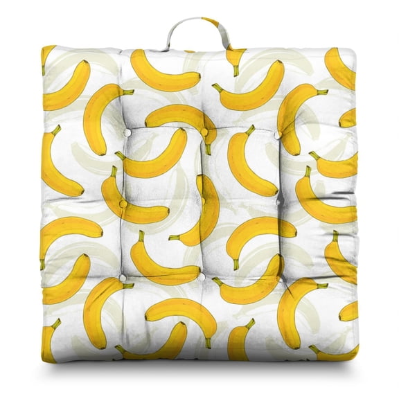 Bananas Floor Pillow – 22x22 Inch Square Meditation Cushion, Dutch Velvet, Sweet Yellow Fruit Print with Fun Tropical Aesthetic