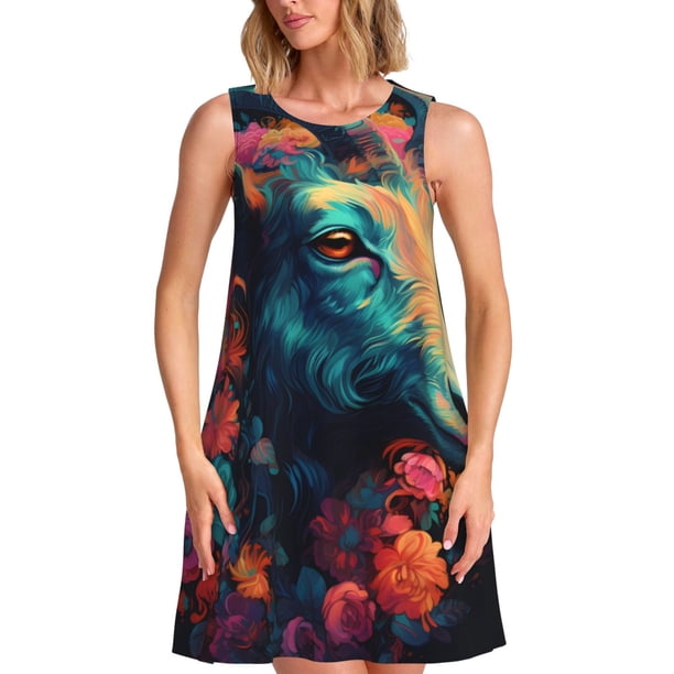 Balery Colorful Flower Goat Vestidos de verano para mujer con estampado: vestido holgado sin mangas, vestido playero informal y cómodo para días calurosos.