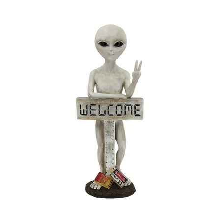 Alien Resin Statue W/Welcome Sign