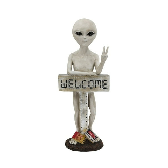 Alien Resin Statue W/Welcome Sign