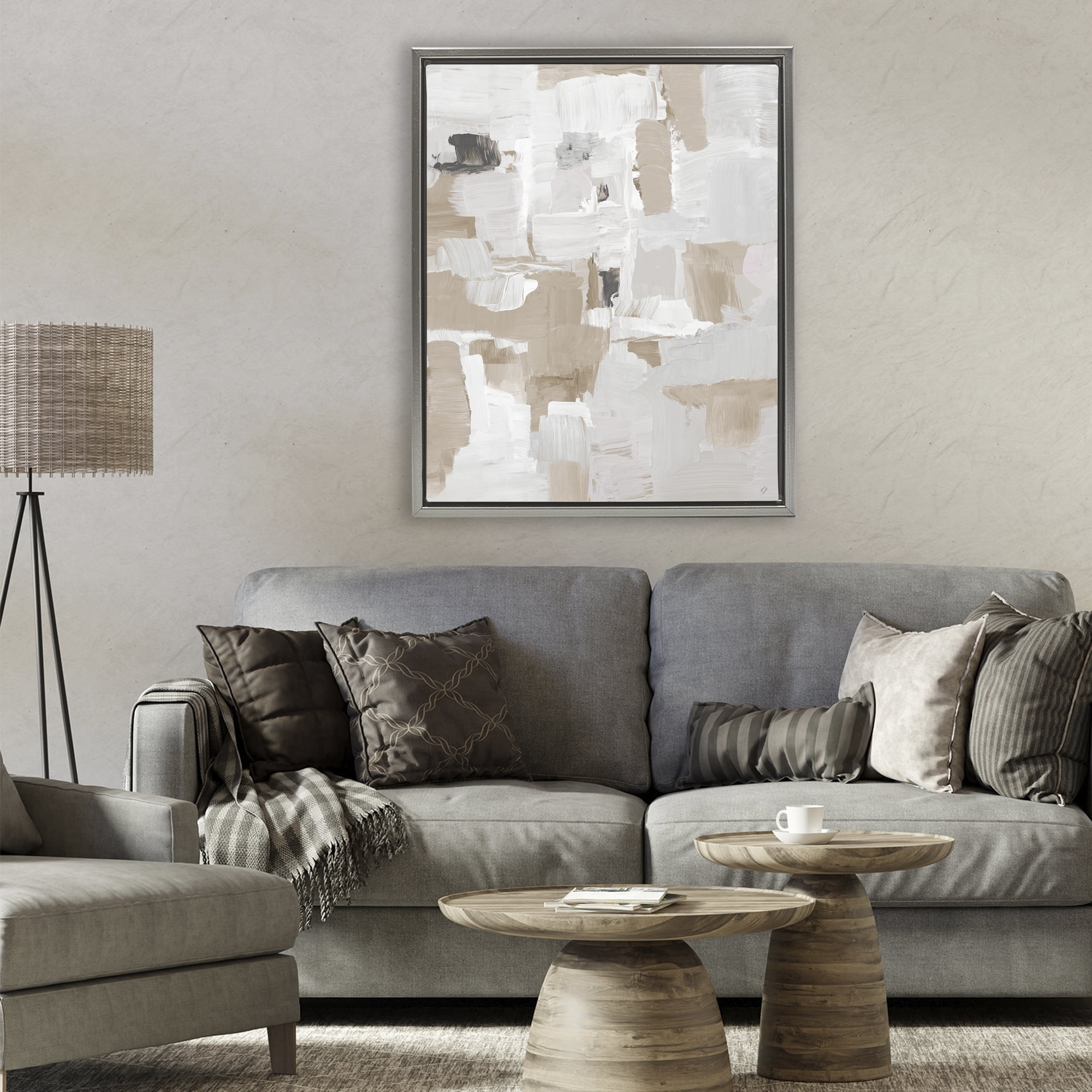 Stupell Industries Beige & White Peace Gray Framed Floater Canvas Wall Art, design by Lanie Loreth